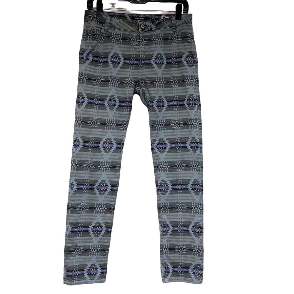 Chip Foster Slouch Skinny Pants Grey Purple Southwestern Geometric Print Size 25